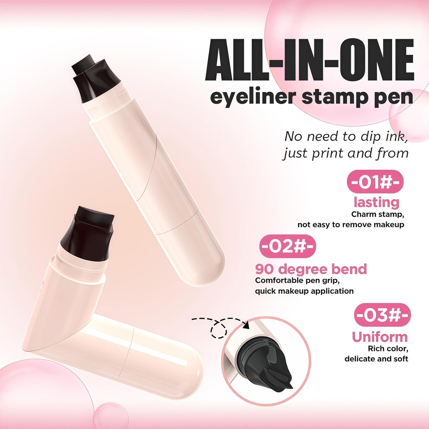 SAUBZEAN Winged Eyeliner Stamp, 90° Folding Liquid Cat Eye Stamp Liner for Beginners, Waterproof & Smudge Proof & Long Lasting 2-in-1 Makeup for Gym, Travel, Gift, Black