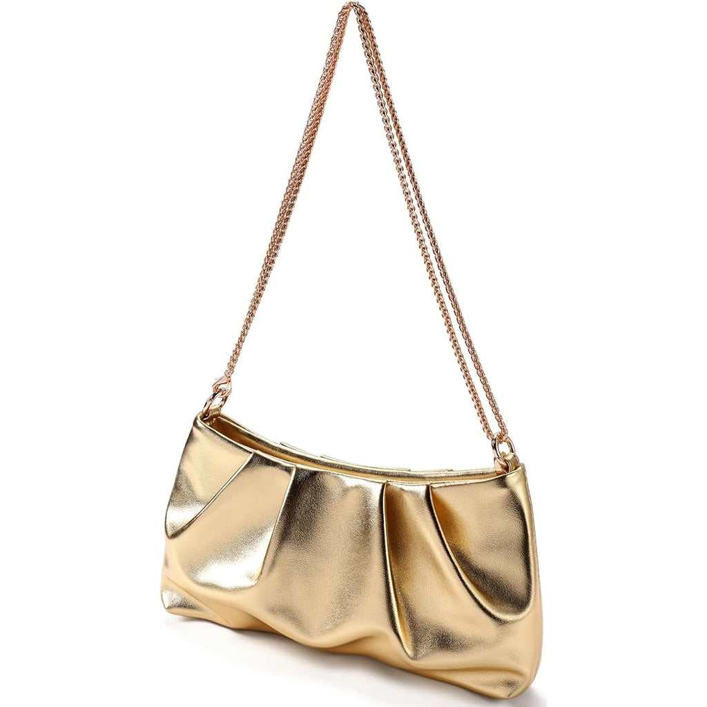 Women'S Clutch Purse, Pleated Evening Handbag, Shoulder Bag With Detachable Chain And Shoulder Strap