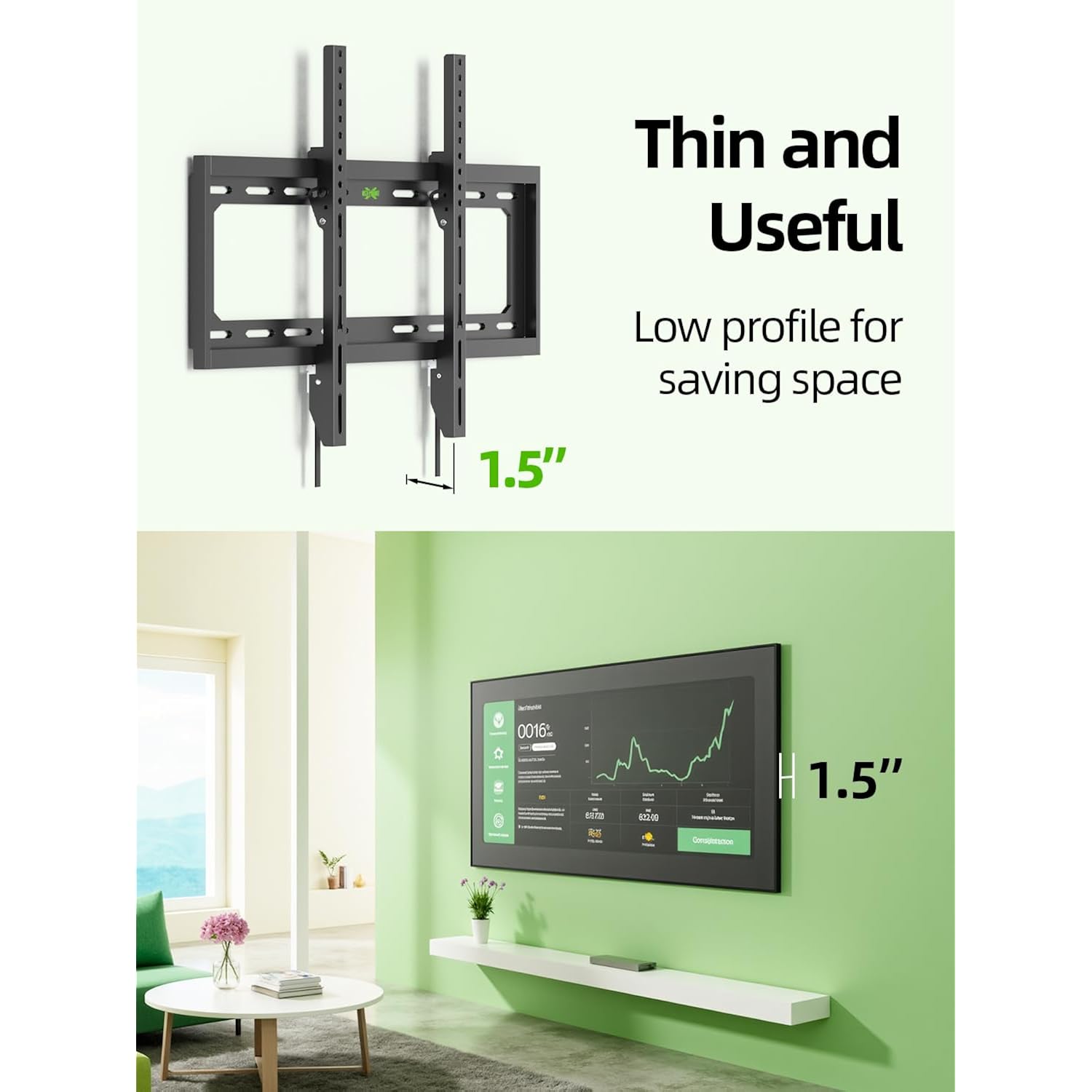 Usx Mount Ul Listed Tv Mount Low Profile For Most 26-60" Flat Screen Led, Lcd, Curved Tvs, Tv Wall Mount Bracket Tilt Vesa 400X400Mm- Up To 99Lbs, Quick Lock And Release To Mounts On 12" 16" Stud