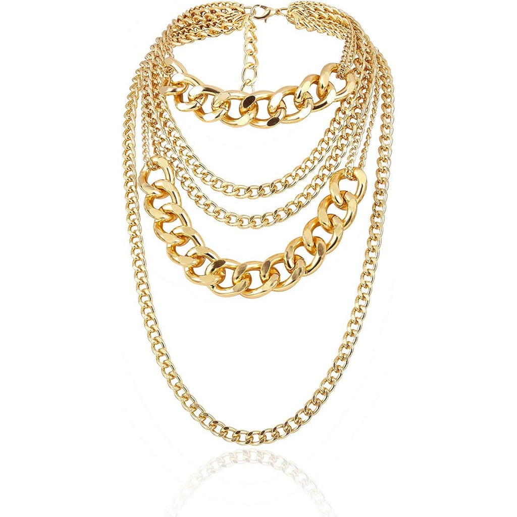 CSIYANJRY99 Chunky Gold Necklaces for Women,Multilayer Punk 80s Hip Hop Necklace,Layered Cuban Link Chain Statement Necklace 90s Freaknik Outfit Accessories for Women