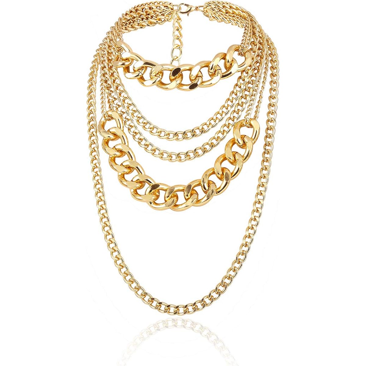 CSIYANJRY99 Chunky Gold Necklaces for Women,Multilayer Punk 80s Hip Hop Necklace,Layered Cuban Link Chain Statement Necklace 90s Freaknik Outfit Accessories for Women