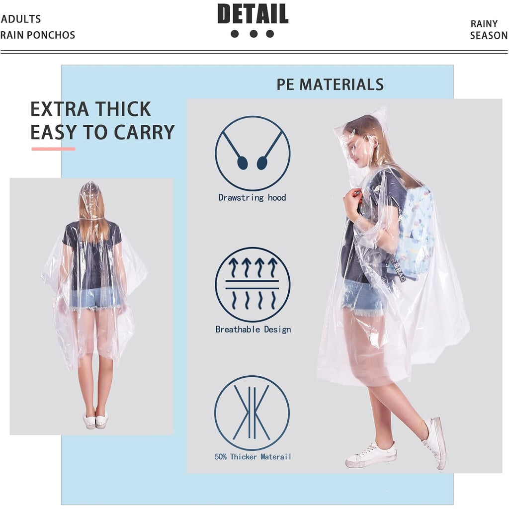 Disposable Rain Ponchos 6 Pack For Adults/Kids/Family Set-50% Thicker Emergency Ponchos