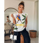 Womens Graphic Tees Summer Tops for Women Letter Print T Shirts Crewneck Short Sleeve Tropical Vacation Outfits Boho