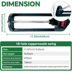 Lawn Sprinkler, 18 Brass Nozzles Garden Water Oscillating Sprinkler For Yard Covers Up To 3,600 Sq.Ft, Heavy Weight Base, Built-In Spray Jet Cleaning Needle