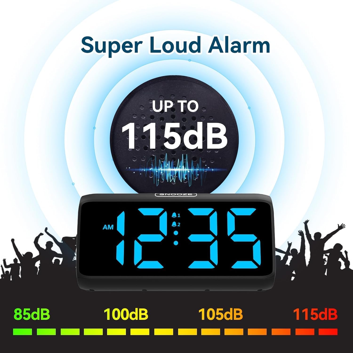Digital Alarm Clocks For Bedrooms, Loud Alarm Clock With Dual Alarms, Bold Digits, 5 Dimmers, 4 Volumes, Snooze, Bedside Clock For Deep Sleepers Kids Teens Seniors, Plug In Clock, Easy To Set