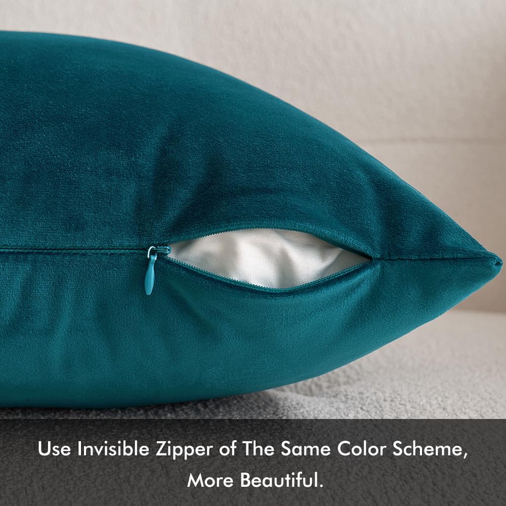 Miulee Velvet Throw Pillow Covers 18X18 Inch, Pack Of 2 - Teal, Super Soft Decorative Square Cushion Cases Modern Luxury Home Decor For Sofa, Couch, Bed, Chair