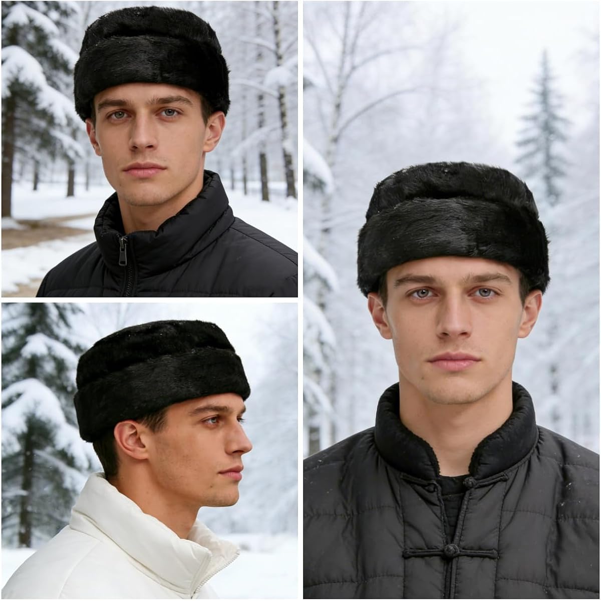 SIQITECHNO Mens Winter Trapper Hat Faux Mink Fur Russian Ushanka Cossack Style Trooper Hat Warm Dad Cap Outdoor Hunting Snow Skiing Cap Black