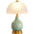 Table Lamps Ceramic Retro Lamp For Living Room,15." Modern Bedside Nightstand Traditional Lamps, Classic Chinoiserie Green Glass Lamp For Home (Retro)