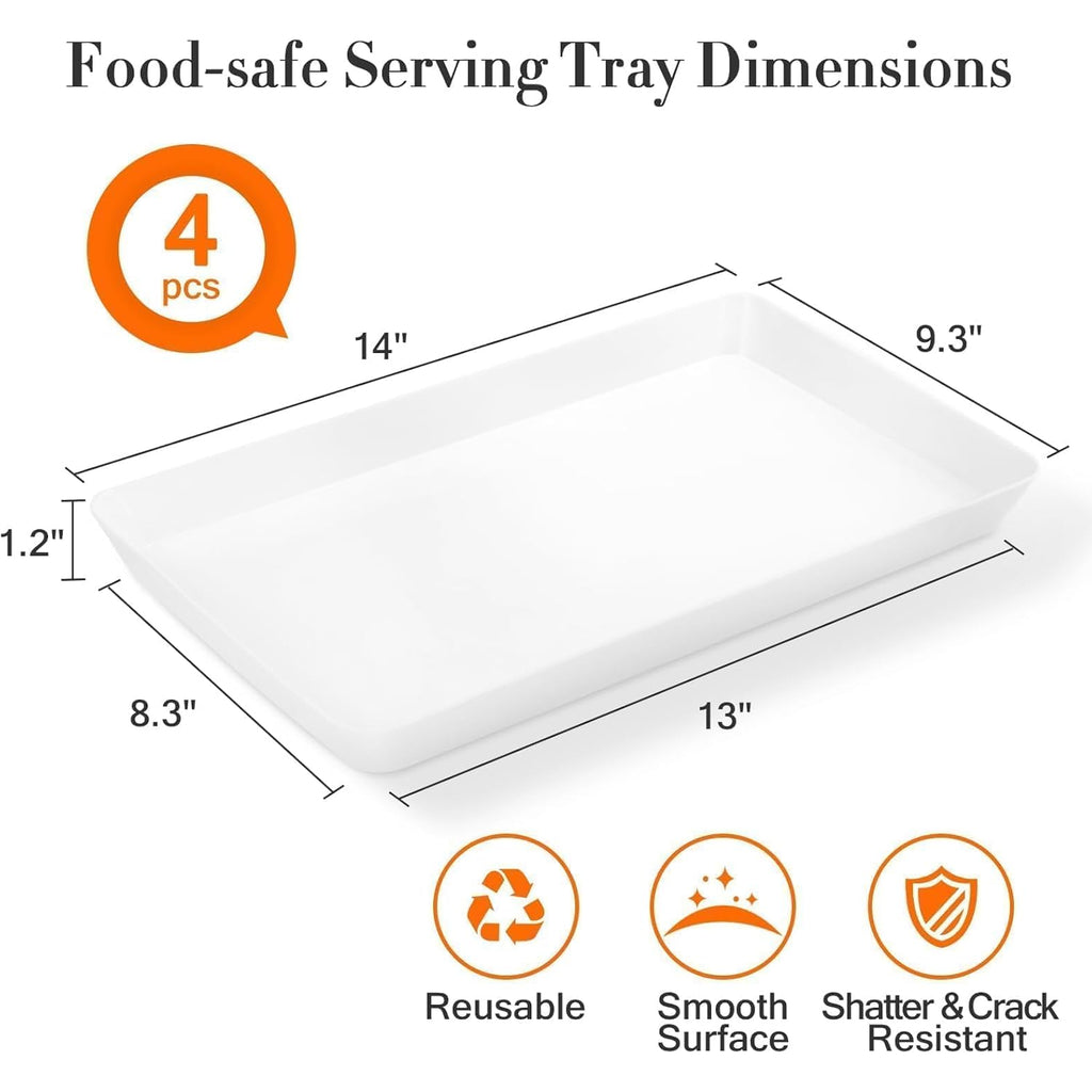 WOWBOX 4 pcs Serving Tray for Party, Grilling Accessories, Serving Platters for Snacks, Fruit, Reusable Plastic Trays for Serving Food and Pantry Organization in Kitchen & for Mothers Day Parties