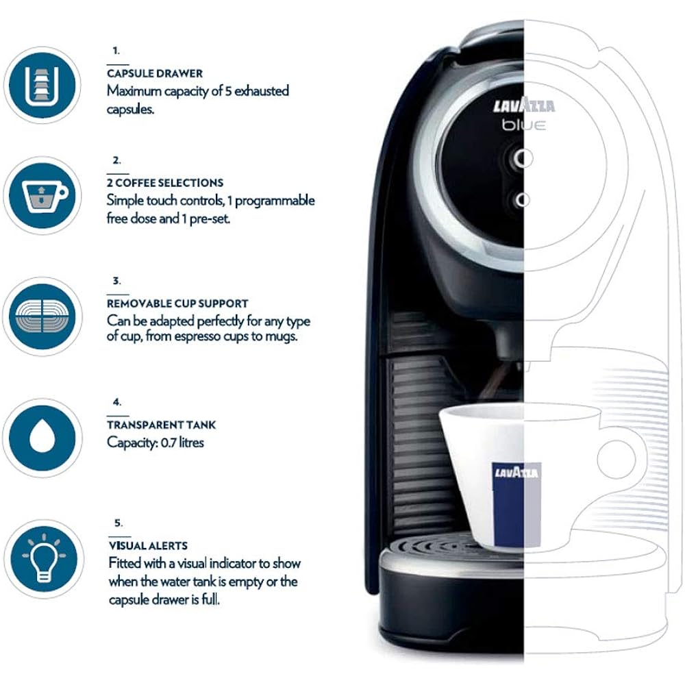Lavazza Blue Classy Mini Single Serve Espresso Coffee Machine Lb 300, 5.3" X 13" X 10.2" 2 Coffee Selections: Simple Touch Controls, 1 Programmable Free Dose And 1 Pre-Set