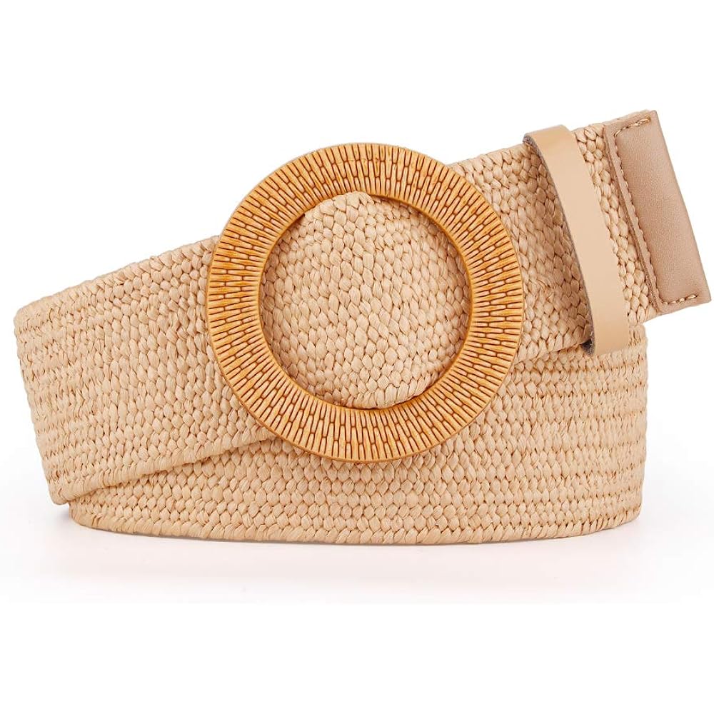 Rrwin Rattan Straw Raffia Summer Belts for Women 2026 Elastic Stretch Woven Waist Wide Band