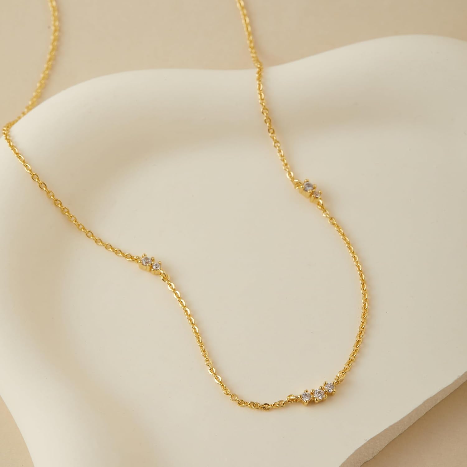 Gold Necklace for Women Dainty 14k Gold Plated Silver CZ Diamond Thin Choker Necklace Trendy Small Layering Chain for Women Non Tarnish Free Womens Simple Waterproof Jewelry 14 16 18inch
