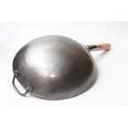 Craft Wok Traditional Hand Hammered Chinese Carbon Steel Wok with Wooden and Steel Helper Handle (14 Inch, Round Bottom Pow Wok Pan) / 731W88
