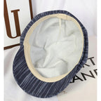 Womens Striped Octagonal Newsboy Cap Vintage Ivy Paperboy Cabbie Gatsby Painter Hats Fashion Beret Hat for Daily Navy-blue