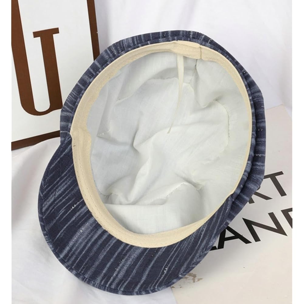 Womens Striped Octagonal Newsboy Cap Vintage Ivy Paperboy Cabbie Gatsby Painter Hats Fashion Beret Hat for Daily Navy-blue