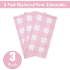 Kesfey 3 Packs Pink Gingham Tablecloth Pink and White Checkered Tablecloths 54 x 108 Inches Disposable Plastic Gingham Tablecovers Waterproof Rectangle Picnic Table Covers for Birthday Party Supplies