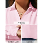 Plus Size Womens Solid Color V Neck Button Down Blouse Long Sleeve Casual Business Dressy Blouses Xl-5Xl