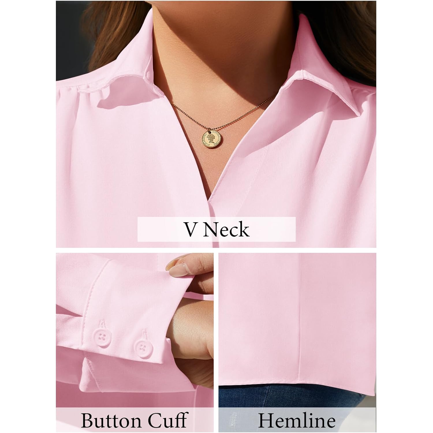 Plus Size Womens Solid Color V Neck Button Down Blouse Long Sleeve Casual Business Dressy Blouses Xl-5Xl