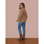 Women’S Buffalo Suede Fringe Jacket, Genuine Leather Western Cowgirl Boho Coat Vintage Style