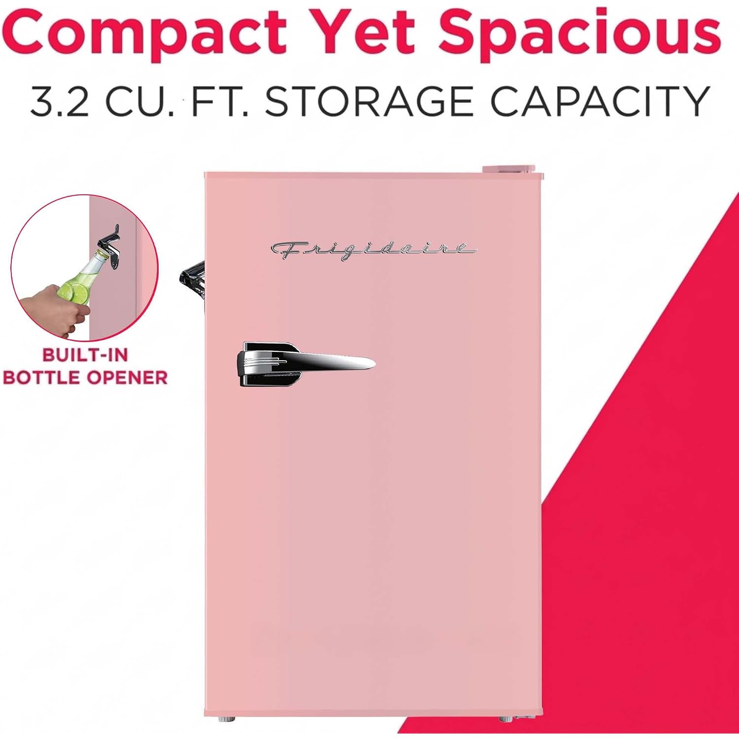 Frigidaire Efr376 Retro Bar Fridge Refrigerator With Side Bottle Opener, 3.2 Cu. Ft, Pink/Coral