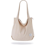 KALIDI Women Corduroy Tote Bag Zipper Casual Tote's Handbag Big Capacity Shoulder Bag with Pockets