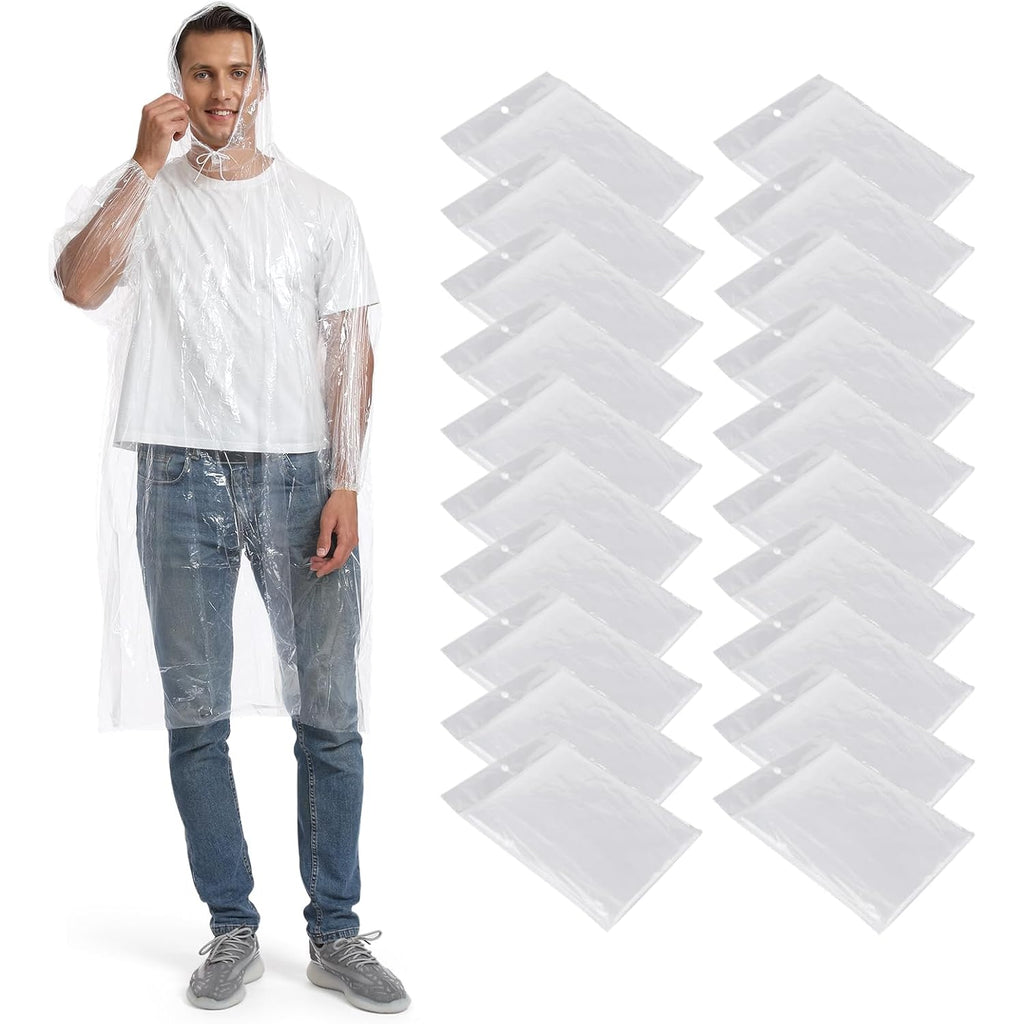 Opret 5/10/20 Pack Rain Ponchos, Disposable Emergency Ponchos Bulk Unisex Waterproof Raincoat For Adults With Drawstring Hood