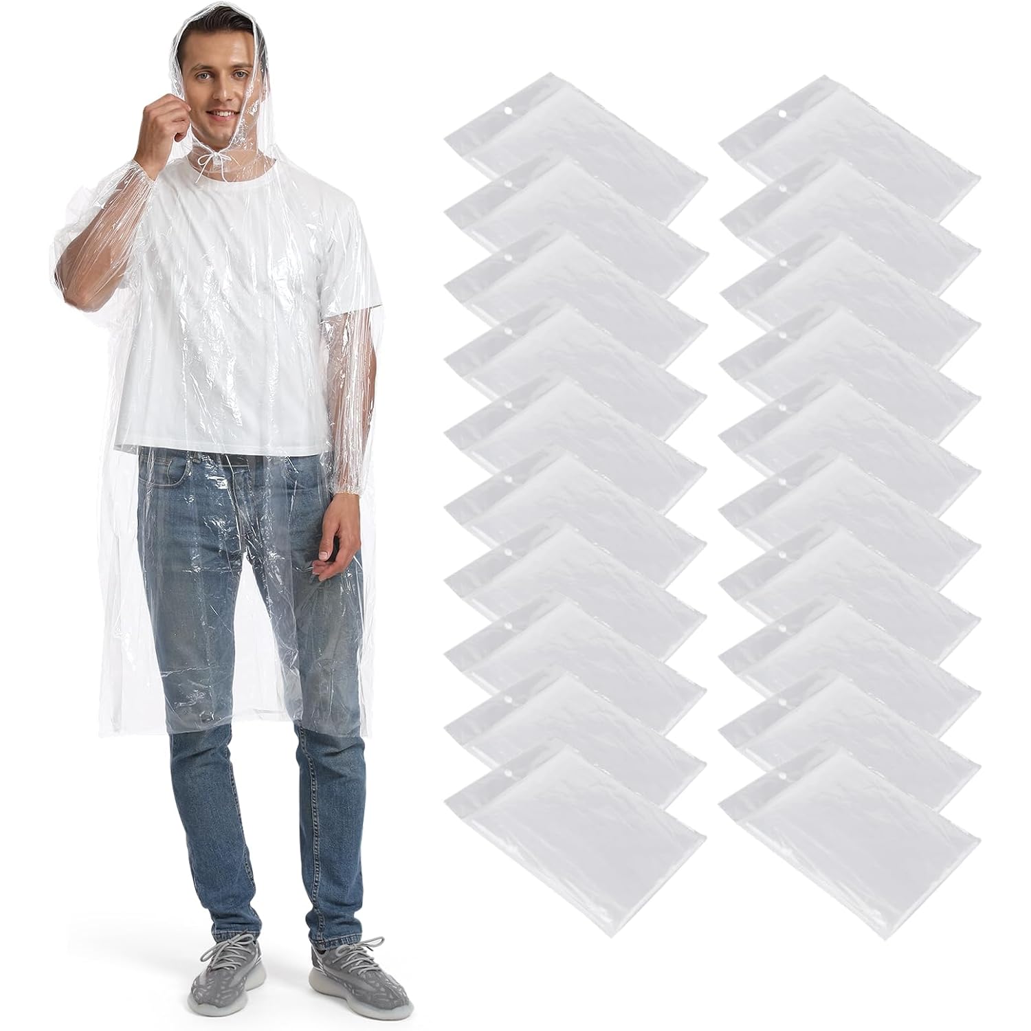 Opret 5/10/20 Pack Rain Ponchos, Disposable Emergency Ponchos Bulk Unisex Waterproof Raincoat For Adults With Drawstring Hood