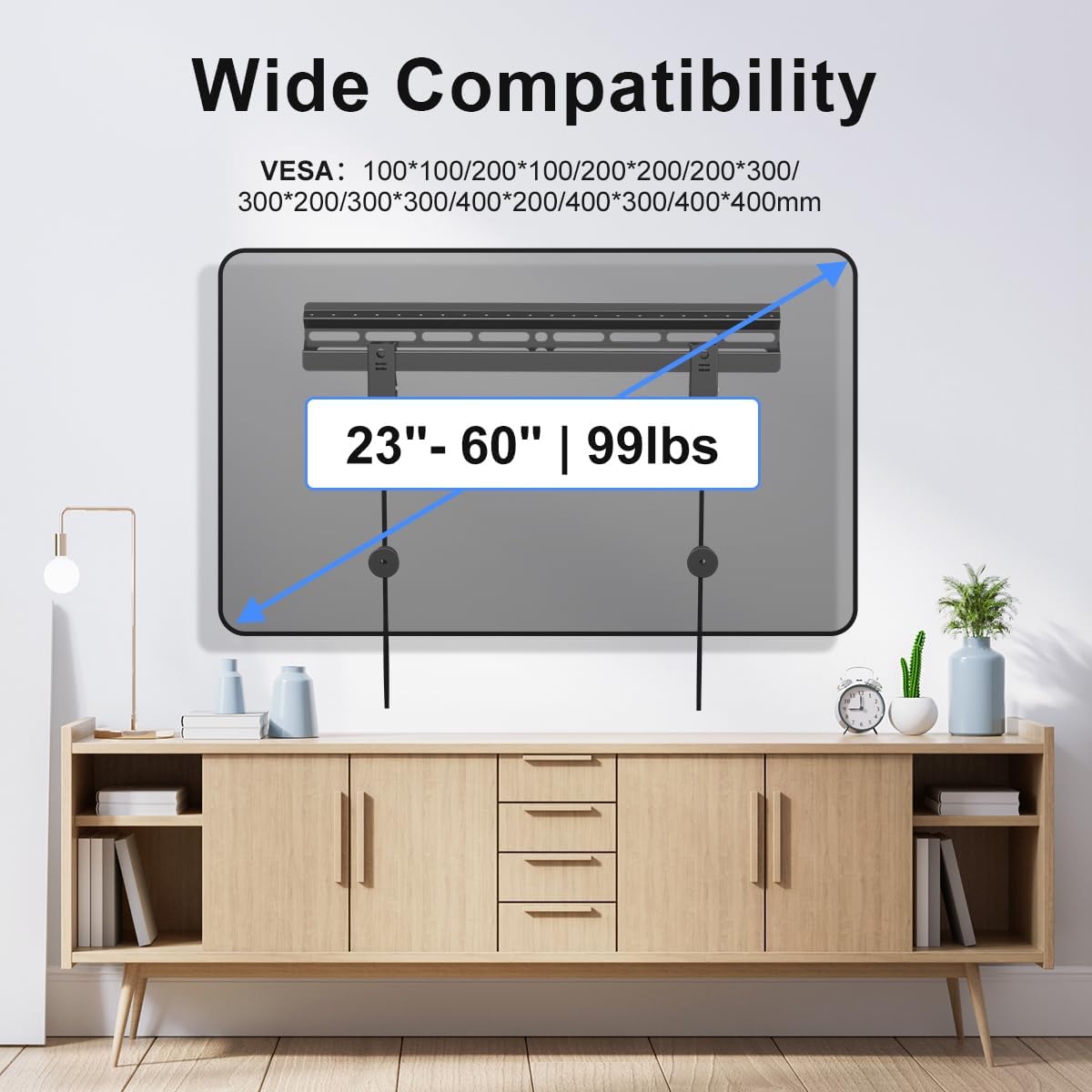 Suptek Studless Tv Wall Mount For Most 23-60 Inch Tvs Up To 99 Lbs, Low Profile No Drill Tv Mount, Drywall Bracket With Max Vesa 400X400Mm, No Stud, No Drill, Easy Install, Mf8