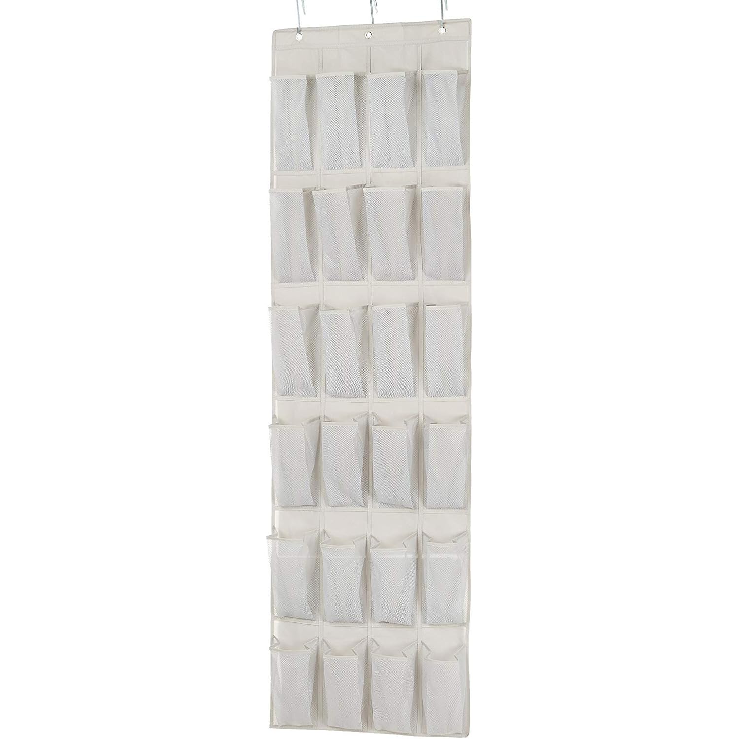 Amazon Basics 24 Medium Mesh Pocket Over-The-Door Hanging Shoe Organizer, Space Saving Shoe Storage, Light Grey | Over-The-Door