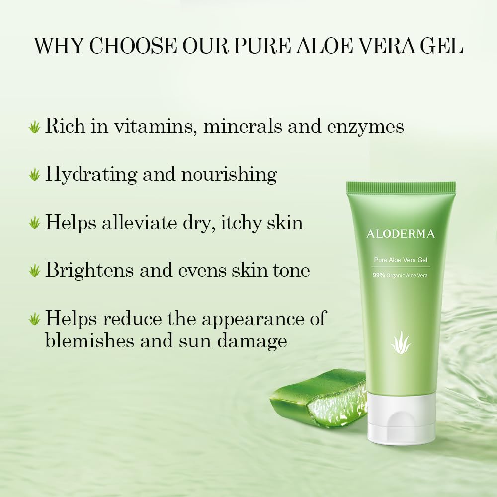 Aloderma Aloe Vera Gel Made Within 12 Hours Of Harvest With 99% Pure Organic Aloe Vera, Naturally Hydrating For Soothing Skincare, Moisturizing Aloe Gel For Skin, Face, Sensitive Skin - 4.02Oz