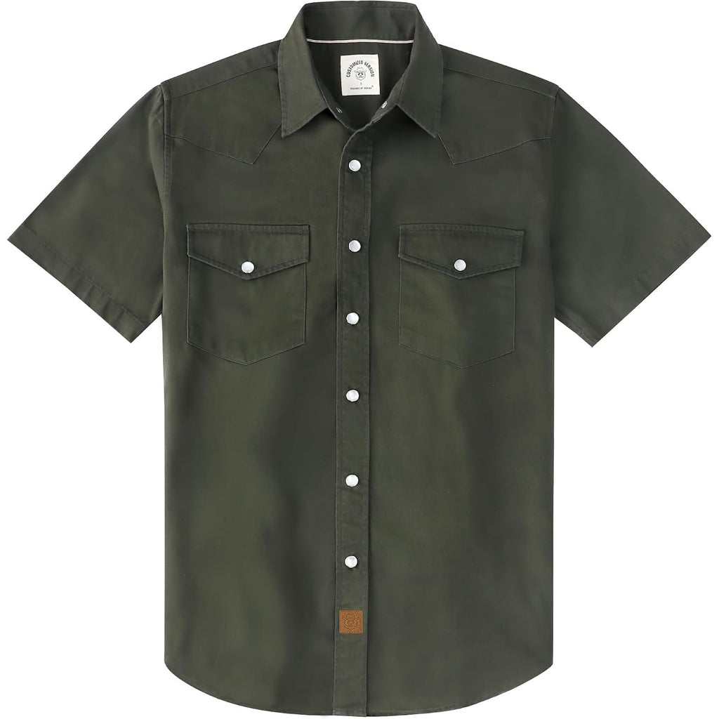 Dubinik® Pearl Snap Western Shirt For Men Short Sleeve Durable Cotton Cowboy Work Shirt