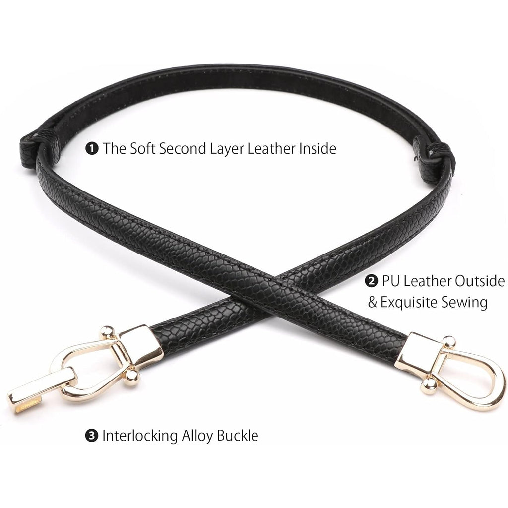 JASGOOD Leather Skinny Belts for Women Plus Size Ladies Thin Waist Belts Adjustable for Jeans Pants Dresses with Gold Buckle