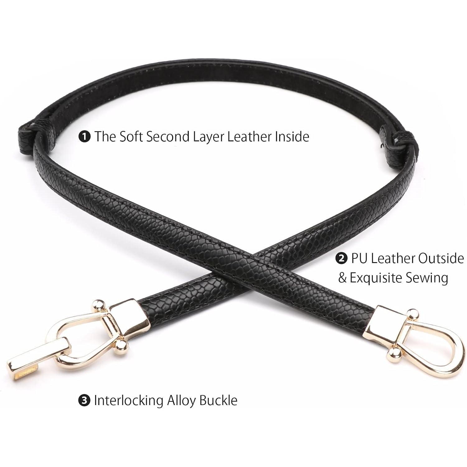 JASGOOD Leather Skinny Belts for Women Plus Size Ladies Thin Waist Belts Adjustable for Jeans Pants Dresses with Gold Buckle