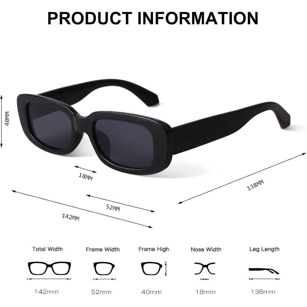 BUTABY Rectangle Sunglasses for Women Retro Driving Glasses 90’s Vintage Fashion Narrow Square Frame UV400 Protection Black Frame Grey Lens+leopard Brown Lens
