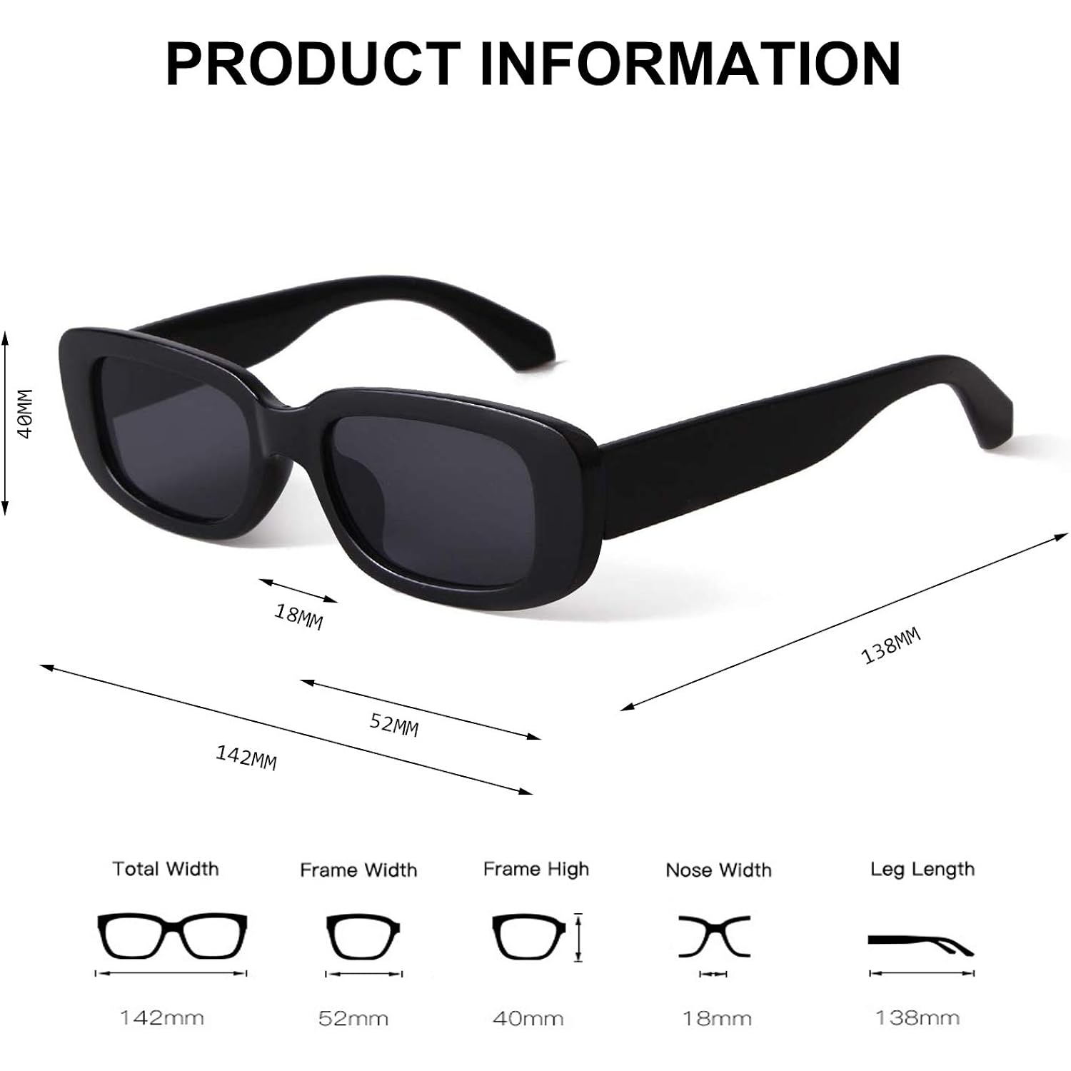 BUTABY Rectangle Sunglasses for Women Retro Driving Glasses 90’s Vintage Fashion Narrow Square Frame UV400 Protection