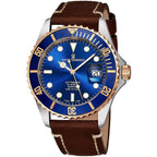 Revue Thommen Diver Mens Automatic Dive Watch - 42Mm Blue Face With Luminous Hands, Magnified Date, Sapphire Crystal - Rose Gold Bezel Brown Leather Band Swiss Made Waterproof Diving Watch 17571.2555