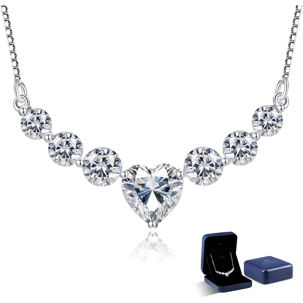 Moissanite Necklace for Women, 1.7-7.6 Carat Heart Necklace Engraved 'I LOVE YOU' Gift for Wife, Wedding Anniversary Birthday Gifts for Women, Jewelry Gifts for Her Wife Mom Girlfriend Lady