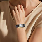 Fanmis Vintage Women'S Rectangle Wristwatch Classic Ladies Analog Quartz Watch Ultra-Thin Ladies Bangle Bracelet Watch Female Business Dress Watches With Leather Strap
