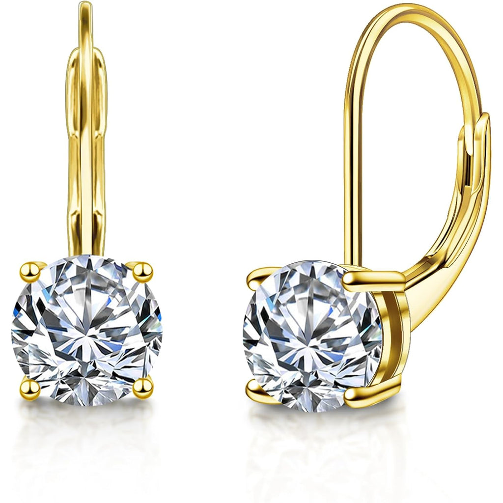 Moissanite Earrings, White Gold Plated Soild Sterling Silver Dangle Earrings 1.0ct-2.0ct D Color Brilliant Round Cut Lab Created Moissanite French Leverback Drop Earring for Women