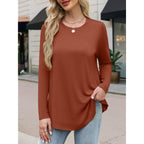 Womens Long Sleeve Tunic Tops Crew Neck Shirts for Leggings Fall Curved Hem Flowy Tops Casual 2026 Trendy