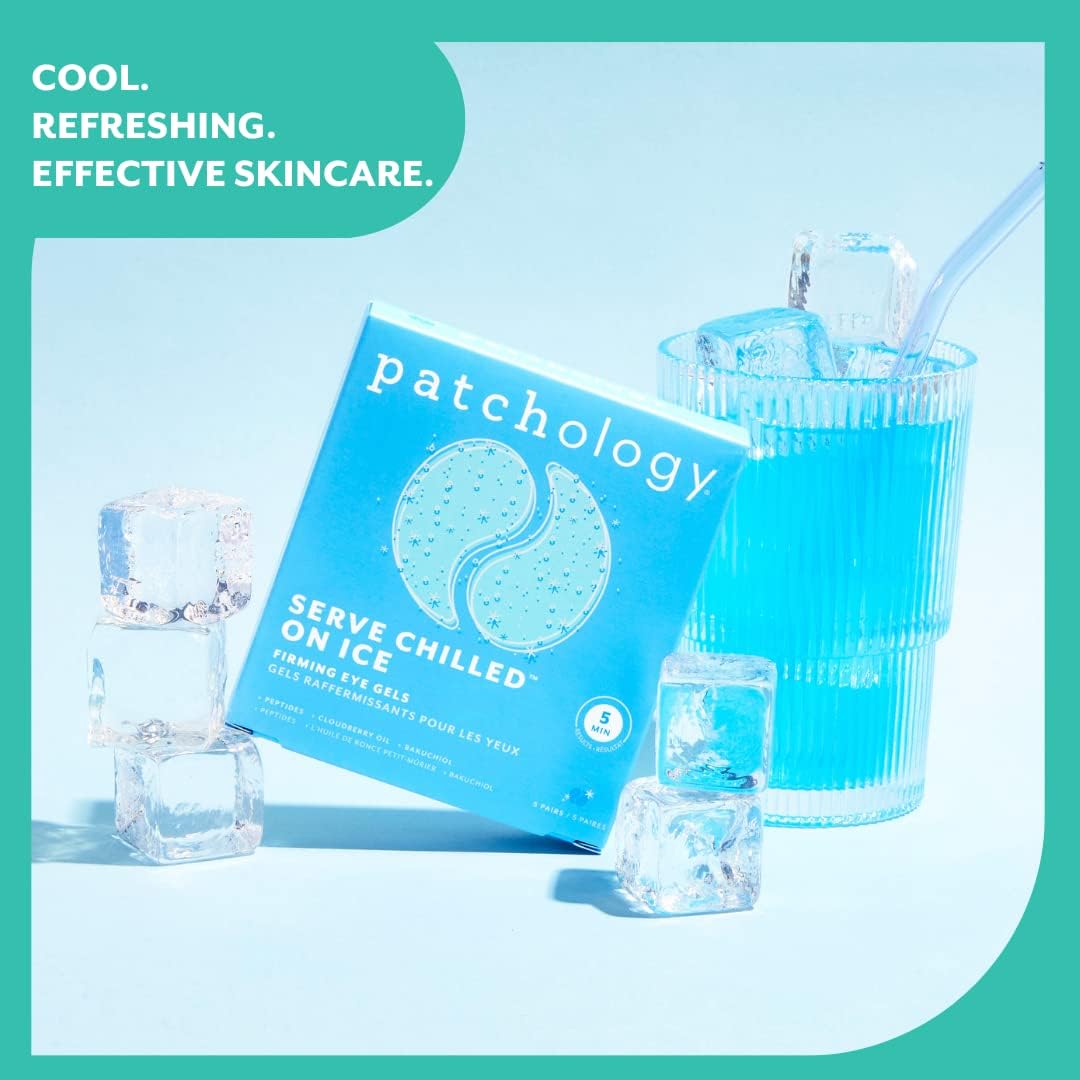 Patchology Iced Cooling Under Eye Mask Patches With Peptides, Cloudberry Oil & Bakuchiol – Firming & Soothing Eye Gels To Reduce Fine Lines And Under Eye Bags – Hydrating Under Eye Pads (5 Pairs)