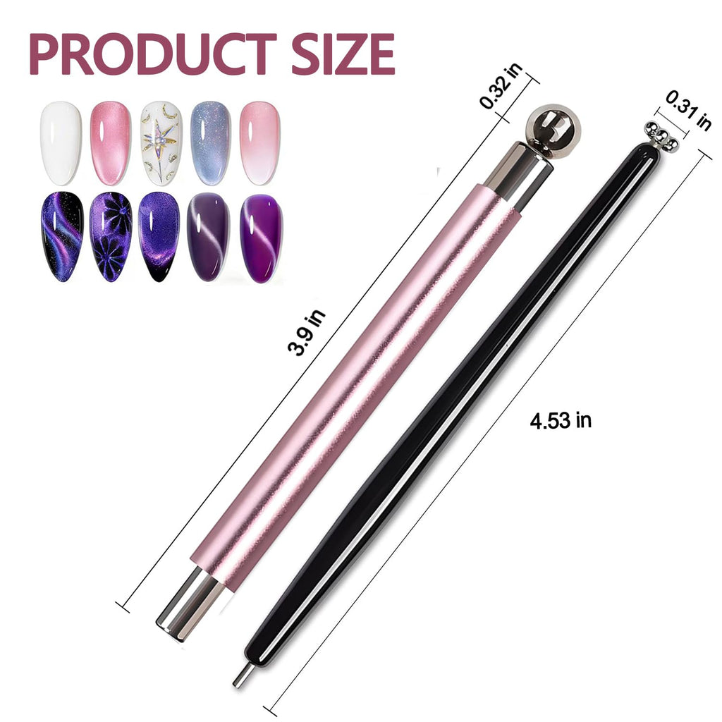 Cat Eye Magnet Nail Art Tool, Cat Eye Magnet Set for Nails, 3-in-1 Round Cat Eye Magnet with Ball Magnets, Magnetic Nail Art Pen, Perfect for Home DIY, Nail Art Design (Magnet Only, No Gel Included)