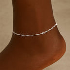 Moodear Ankle Bracelets for Women Trendy 14K Silver Plated Anklets for Women Waterproof Dainty Twist Cuban Link Satellite Bead Chain Anklets Non Tarnish Summer Beach Adjustable Anklet Jewelry Gift