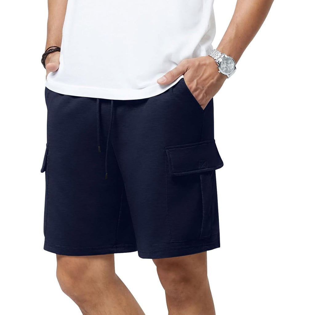 Mens Casual Sweat Cargo Cotton Shorts Drawstring Elastic Waist Athletic Workout Gym Jogger Shorts With 5 Pockets