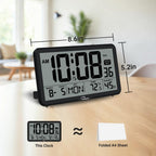 Auto Set Digital Wall Clock Battery Operated, Desk Clocks With Temperature, Humidity And Date, Large Display Digital Calendar Alarm Clock For Elderly, Bedroom, Office, 8 Time Zone, Auto Dst.