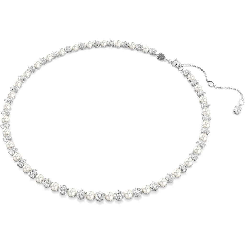 Swarovski Matrix Tennis Necklace, Crystal Pearl, Round Cut, Clear, Rhodium Finish