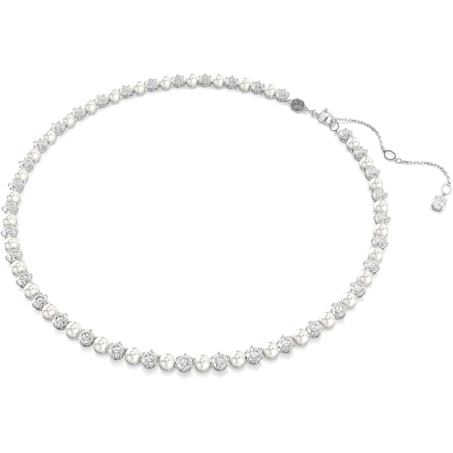 Swarovski Matrix Tennis Necklace, Crystal Pearl, Round Cut, Clear, Rhodium Finish