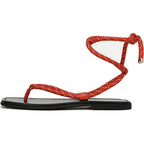 Rope Flat Sandals For Women Strappy Lace Up Square Open Toe Thong Sandals Comfortable Summer Beach Flip Flops Shoes