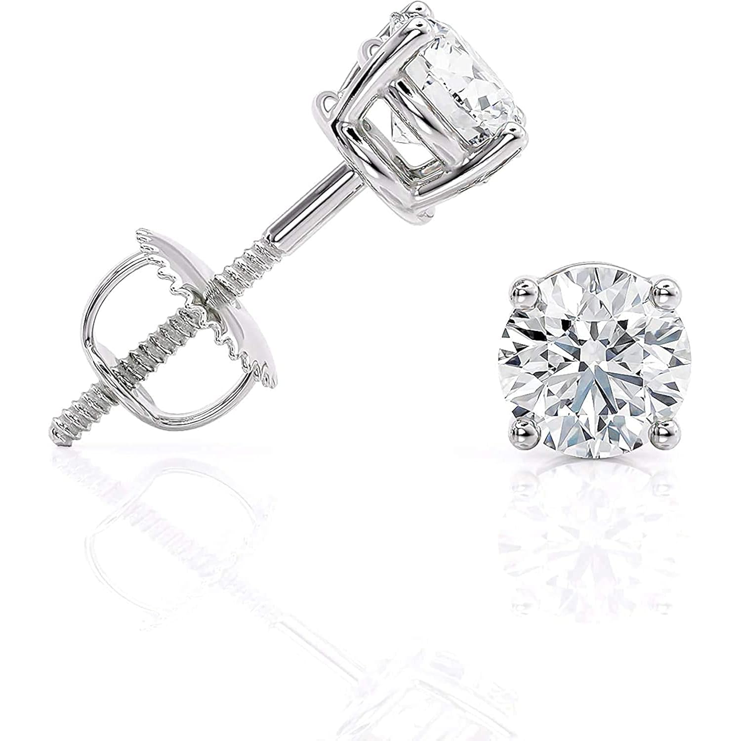 1/3 to 10 Carat D-E Color and VS1-VS2 Clarity Lab Grown Diamond Round Stud Earrings for Women I 14k White Gold Earrings for Her cttw 4-Prong Set Secure Screw Back Made in USA by Beverly Hills Jewelers