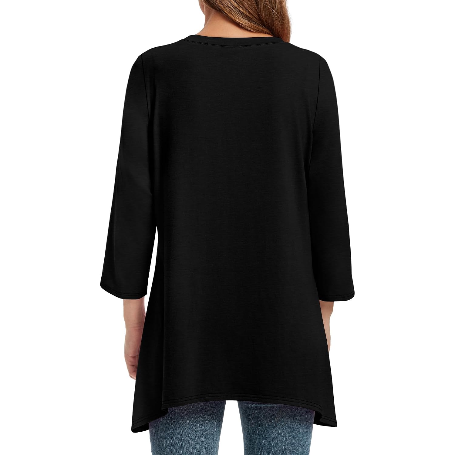 OFEEFAN Tunic Tops for Women Loose Fit Dressy 3/4 Length Sleeve Womens Tops with Asymmetrical Hem S-4XL